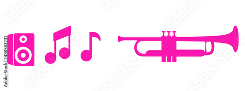 set icone musica note tromba cassa giochi bambina rosa femminile
