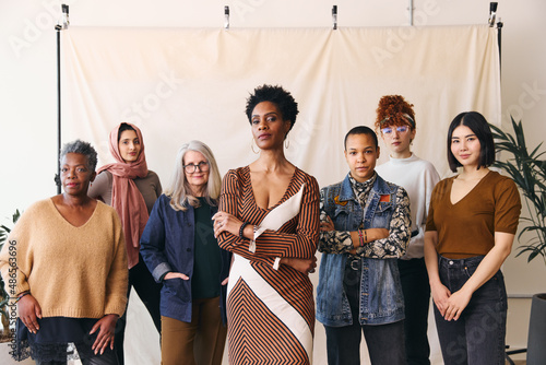 International Women's Day portrait of confident multi ethnic mixed age range women looking at camera