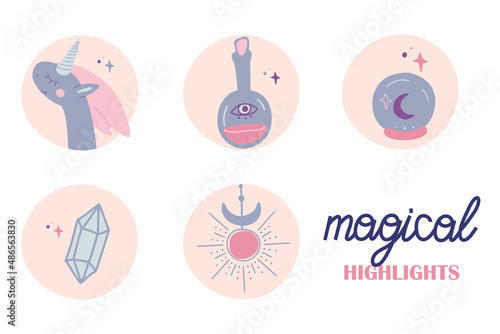 Social media highlight covers. Mystic set of boho minimal icons, simple bohemian hand drawn logo design. Vector illustration.