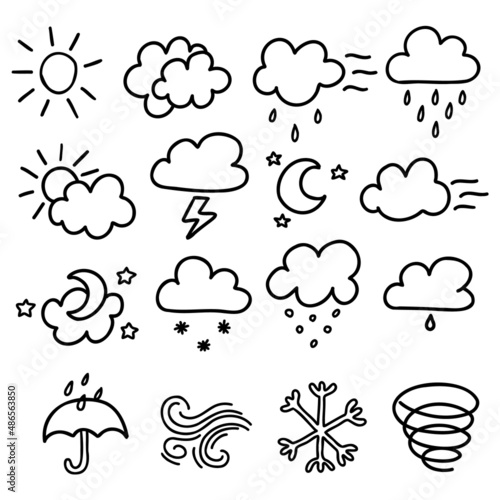 Hand drawn weather forecast icons set
