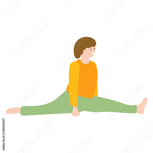 The girl practices yoga. A young woman performs asana. Vector illustration on white background. For print, web design. Hand drawing.