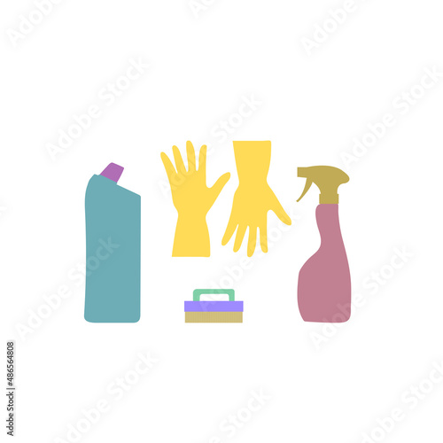 set of cleaning products   gloves cleanliness health