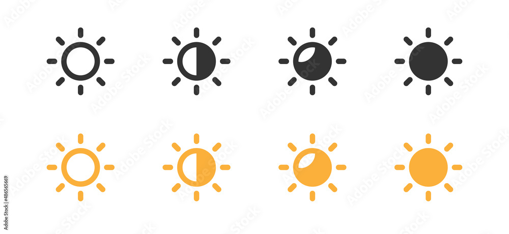 Sun bright icon. Sunshine web symbol. Brightness level sign in vector flat Sun bright icon. Sunshine web symbol. Brightness level sign in vector flat