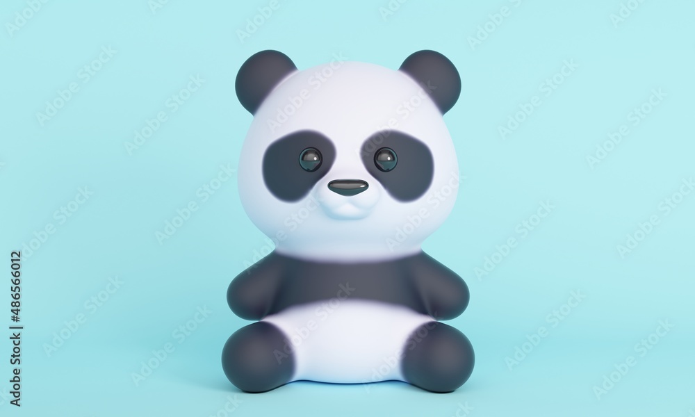 Cute little panda sitting on a blue background. 3d rendering Cute little panda sitting on a blue background. 3d rendering
