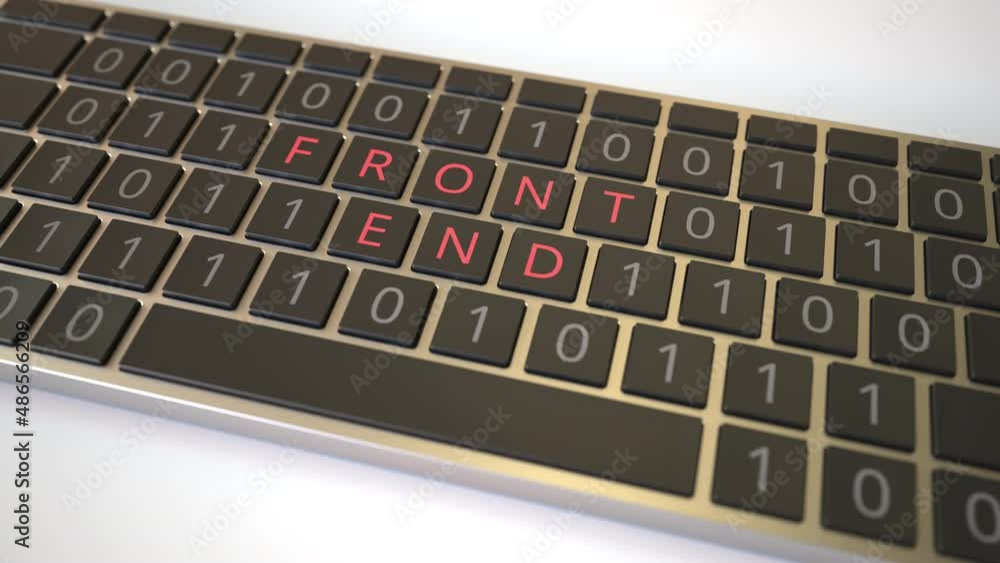 FRONT END text being revealed with flipping keys of computer keyboard. Modern technology related conceptual 3D animation FRONT END text being revealed with flipping keys of computer keyboard. Modern technology related conceptual 3D animation