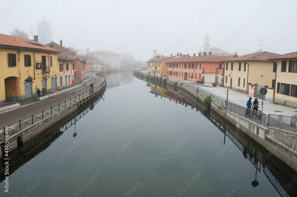 Foggy Cityscape. Gaggiano, Milano, Italy