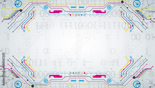 Abstract background on technological and scientific topics. Various techno details with using digital code. Vector format.