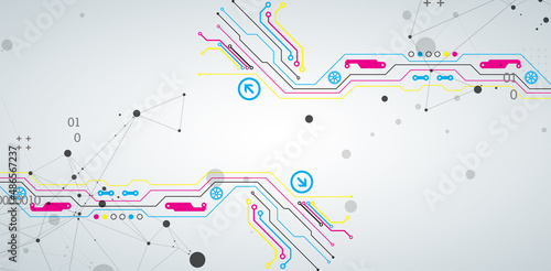Abstract background on technological and scientific topics. Various techno details with using digital code. Vector format.