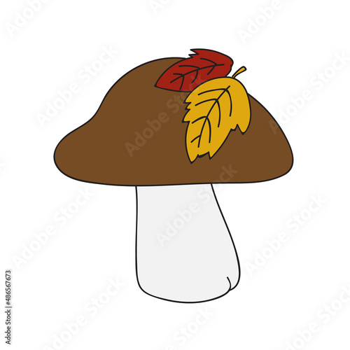 Boletus mushroom in simple hand drawn style. Vector illustration of edible wild forest mushroom. Autumn symbol, organic food icon