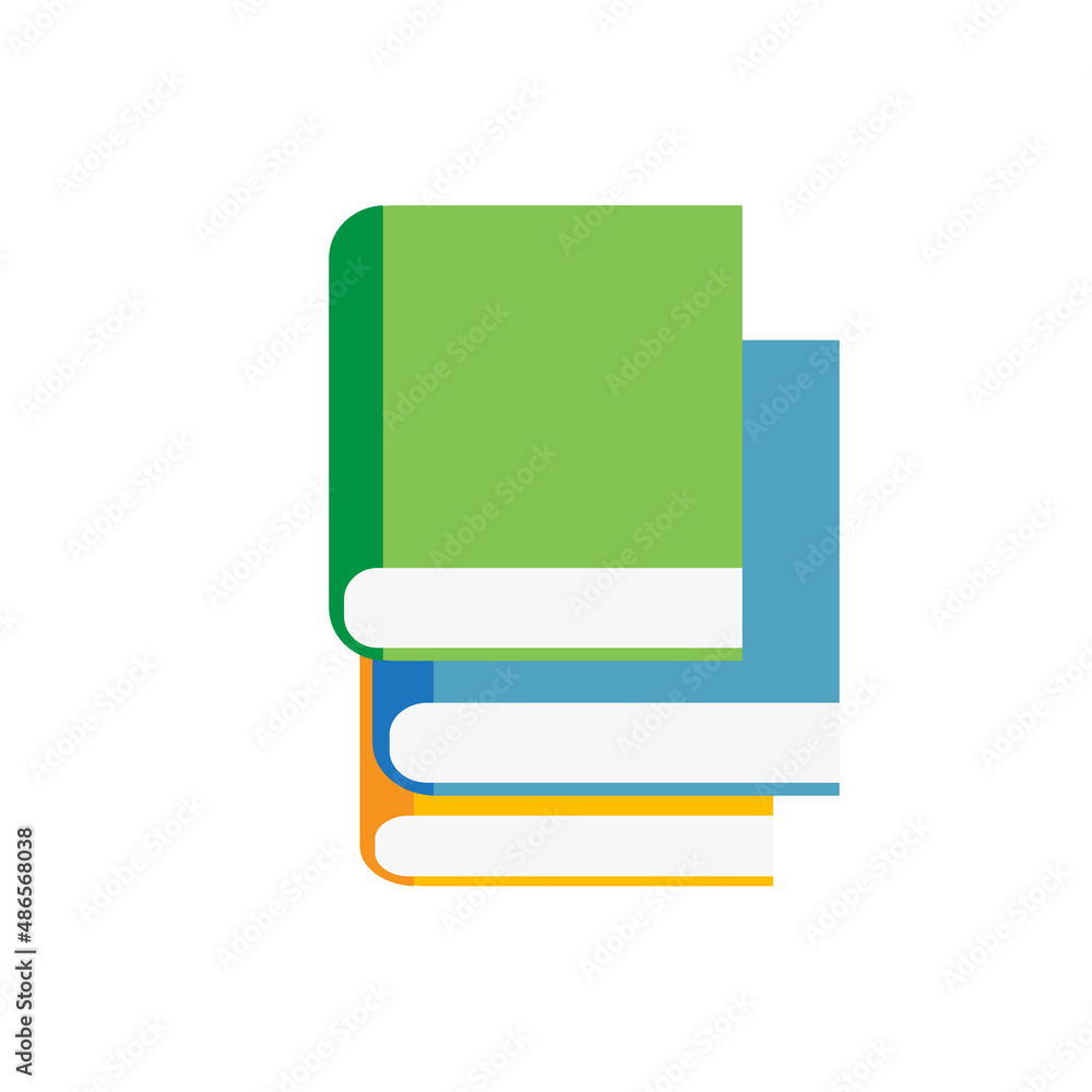 Stack of multi colored books. Simple cartoon icon on white. Illustration for education, reading, learning design Stack of multi colored books. Simple cartoon icon on white. Illustration for education, reading, learning design