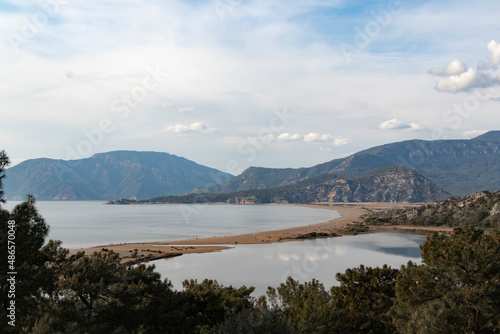 Aerial view of Dalyan delta and Iztuzu beach  Turkey. Travel  vacation destination spot.