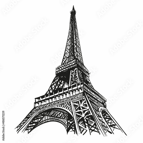 Fototapeta Eiffel Tower sketch drawing. Paris,France vector illustration