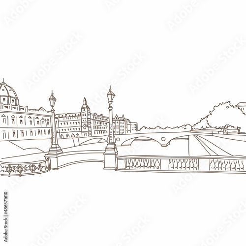 Paris, France. Hand drawn vector illustration 
