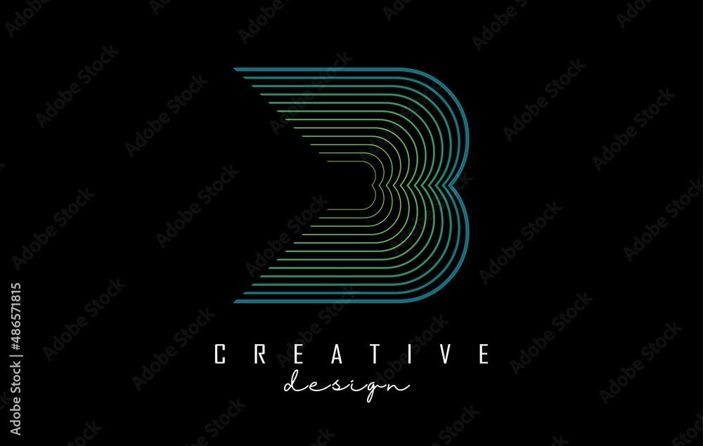 Naklejka premium Letter B logo with colorful gradient lines. Vector illustration with geometric typography.