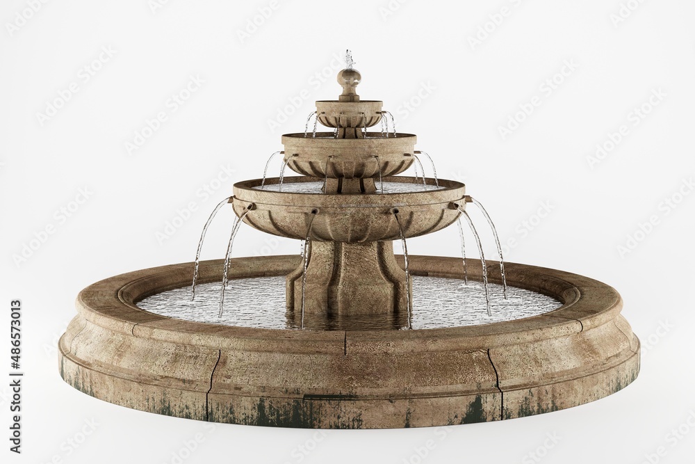 Classic water fountain isolated on white background - obrazy, fototapety, plakaty 