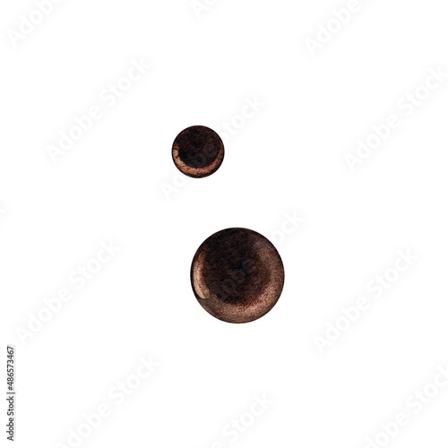 Drops of soy sauce. Chocolate. Watercolor illustration. Isolated white background.