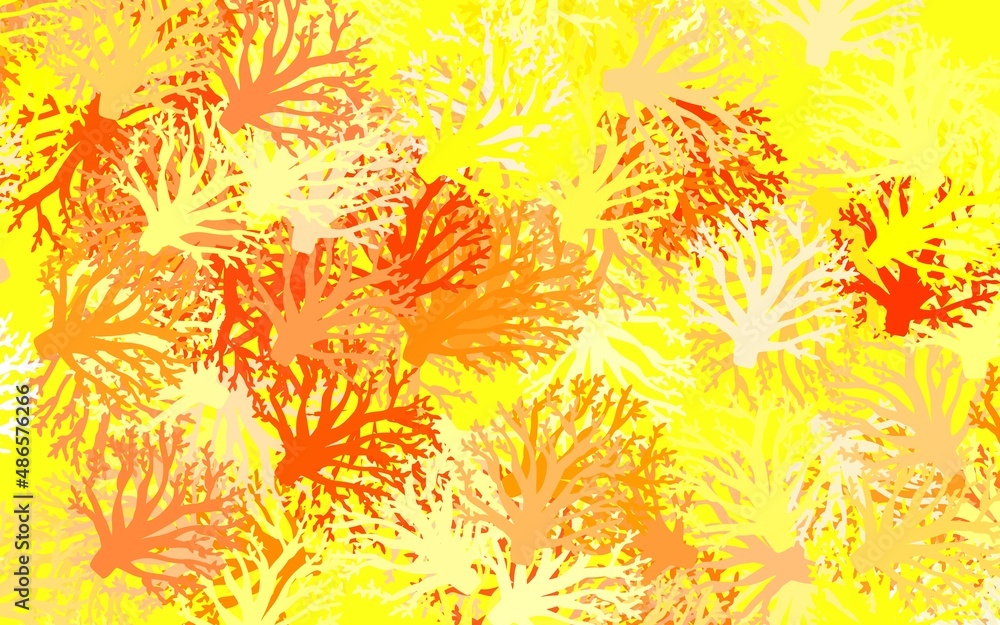Light Red, Yellow vector doodle background with branches, leaves. Light Red, Yellow vector doodle background with branches, leaves.