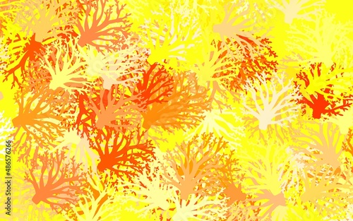 Light Red, Yellow vector doodle background with branches, leaves.