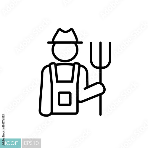 Farmer holding pitchfork vector icon