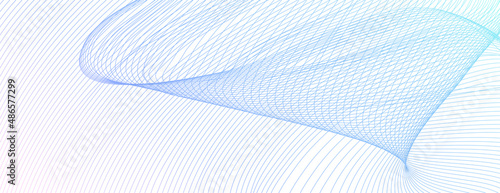 Big blue vortex. Line art technology pattern. Abstract vector watermark design. Dynamic subtle curves. White background. Panoramic template for cheque, landing page, certificate. EPS10 illustration