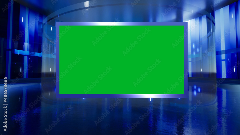 3D Virtual News Studio Green Screen Background. 3d Rendering 3D Virtual News Studio Green Screen Background. 3d Rendering