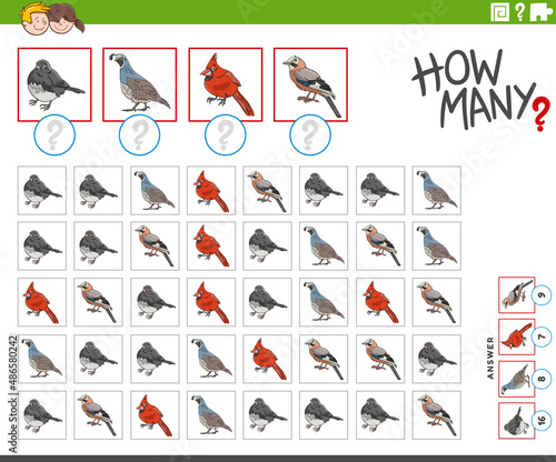 how many cartoon birds animal characters counting game