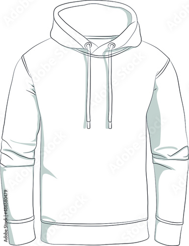 Narrow, normal cut fitting hooded hoodie, Hooded Pullover. Pattern (sewing) fashion design Contour lines - contour drawing with light shadow photo