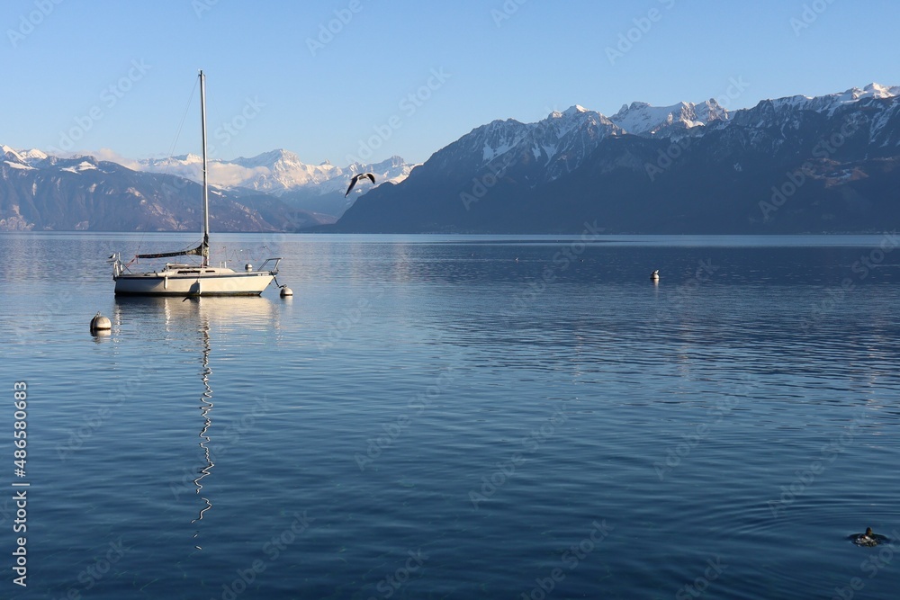 Le lac Léman vu depuis Lausanne, ville de Lausanne, canton de Vaud, Suisse Le lac Léman vu depuis Lausanne, ville de Lausanne, canton de Vaud, Suisse