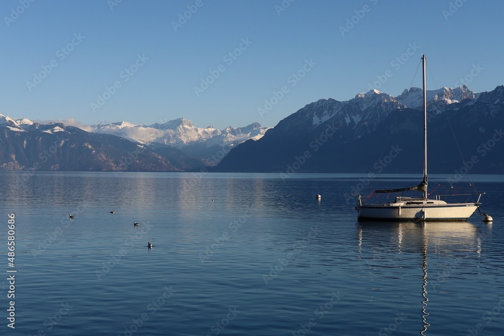 Le lac Léman vu depuis Lausanne, ville de Lausanne, canton de Vaud, Suisse