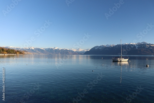 Le lac Léman vu depuis Lausanne, ville de Lausanne, canton de Vaud, Suisse