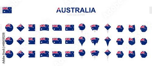Large collection of Australia flags of various shapes and effects.