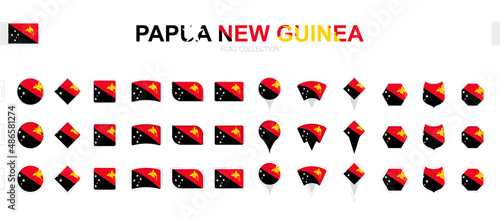 Large collection of Papua New Guinea flags of various shapes and effects.