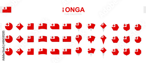Large collection of Tonga flags of various shapes and effects.