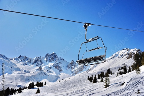 Empty ski lift in the mountains