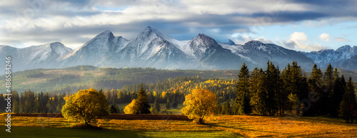 Beautiful autumn landscape of Tatry mountains - panorama