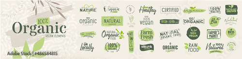 Premium quality organic elements for food market, ecommerce, organic products promotion, restaurant, healthy life. Vector illustration concepts for web design, packaging design, marketing. photo