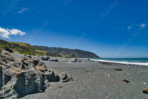 The black sand beach at the mouth of the Wainuiomata River, Baring Head, East Harbour Regional Park, Greater Wellington, New Zealand
 photo