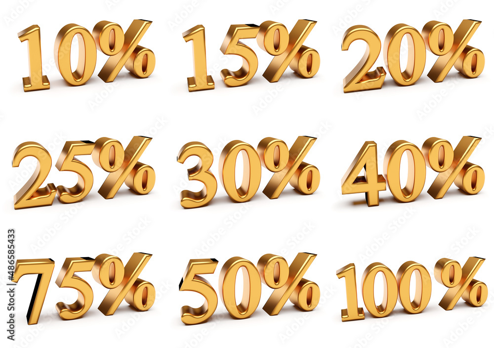 Collection of discounts with numbers and percent off isolated on white