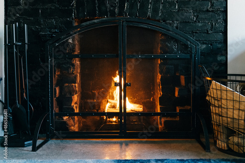 Wood burning fireplace photo