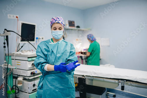 A female doctor prepares a colonoscopy photo