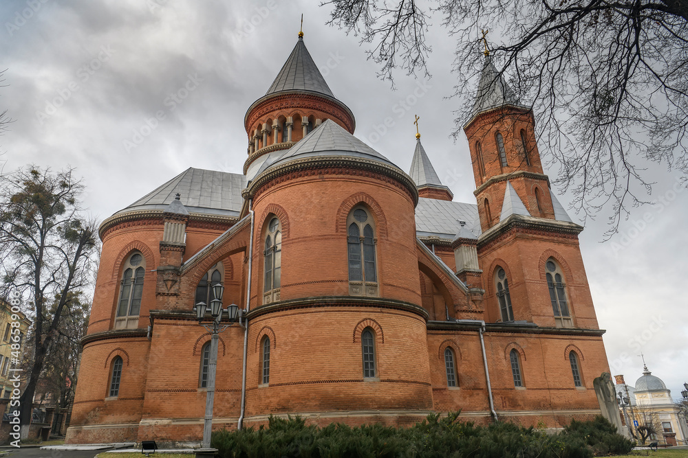 Historical Armenian Church of the Holy Apostles Peter and Paul in Chernivtsi, Ukraine. December 2021
