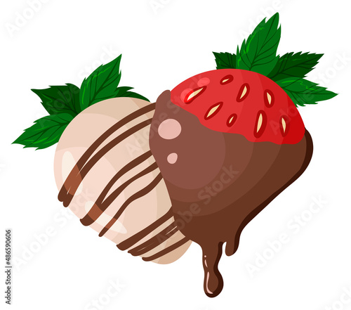 Strawberries dipped in chocolate, color vector illustration