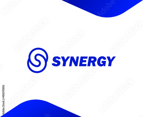 Loop rings infinity logo. Blue Letter S abstract symbol. Synergy Negative space logo design template