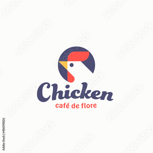 Geometric Chicken abstract logo. Cafe and restaurant vector logo design of chick or rooster with typography.