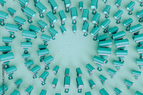Security Cameras pointing at an empty space. 3d render.