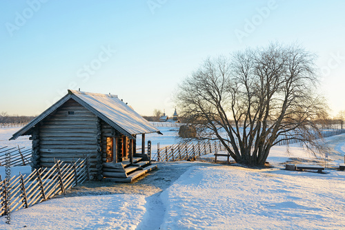 Traditional wooden house of prosperous peasant family from Zaonezhye, Kizhi, UNESCO world heritage site, Onega lake, Karelia Republic © kalichka