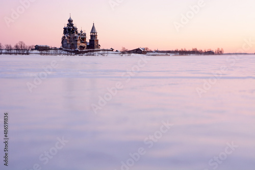 View of Kizhi Island at the sunset, Karelia Republic, Russia photo