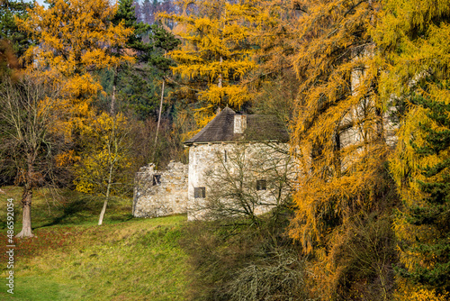 old castle in the autumn, Sklabina castle, Turiec, Slovakia, Europe