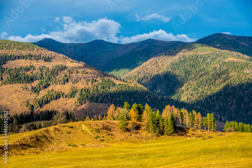 autumn landscape with mountains and sky, western Tatras, Liptov, Slovakia, Europe