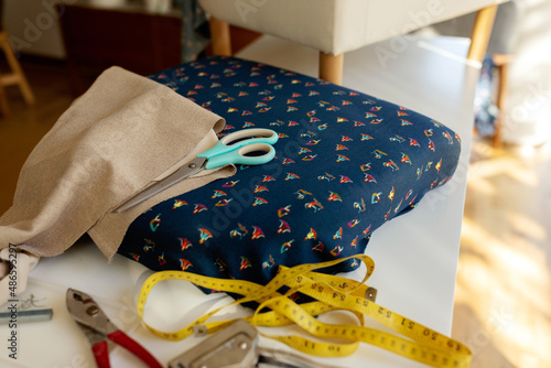 Tools on the table to upholster chair